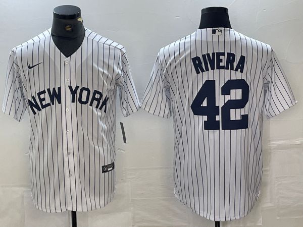 Men New York Yankees #42 Rivera White Stripe Game Nike 2024 MLB Jersey style 1->->